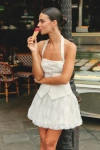 Lulus Ottoline Ivory Mixed-media Bubble-hem Halter Mini Dress In White