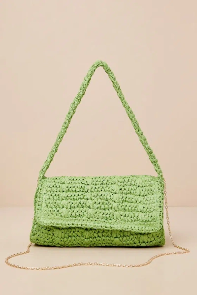 Lulus Outgoing Energy Green Woven Rectangular Straw Shoulder Bag