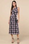 Lulus Outstanding Mood Black Floral Slinky Knit One-shoulder Dress In Black