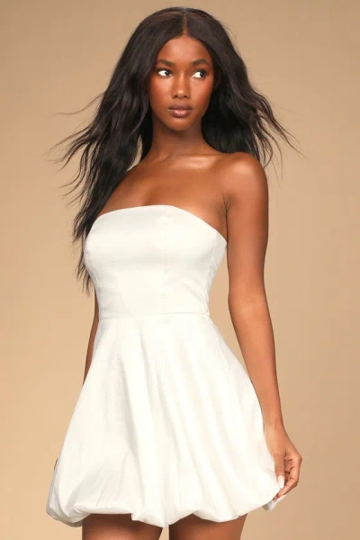 Lulus Own The Spotlight White Strapless Bubble-hem Mini Dress