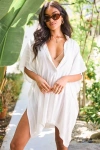 Lulus Pacific Tides White Striped Button-up Swim Cover-up Top In White