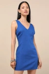 Lulus Packing For Positano Cobalt Blue Linen Sleeveless Mini Dress