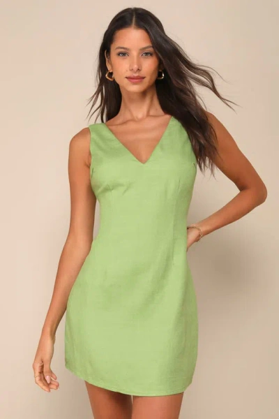 Lulus Packing For Positano Light Green Linen Sleeveless Mini Dress
