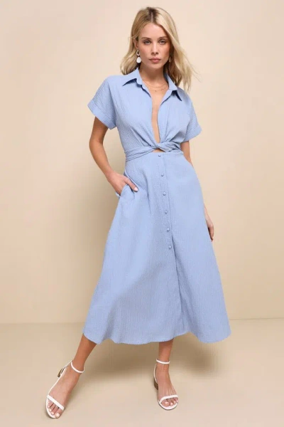 Lulus Palermo Perfection Light Blue Collared Midi Dress With Pockets