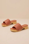 Lulus Paley Cognac Platform Slide Sandals In Brown