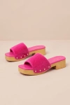 Lulus Paley Fuchsia Faux Fur Platform Slide Sandals In Fuchsia