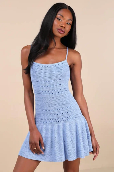 Lulus Palm Springs Sweetie Blue Sweater Knit Sleeveless Mini Dress