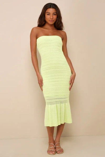 Lulus Palm Springs Sweetie Lime Green Knit Strapless Midi Dress