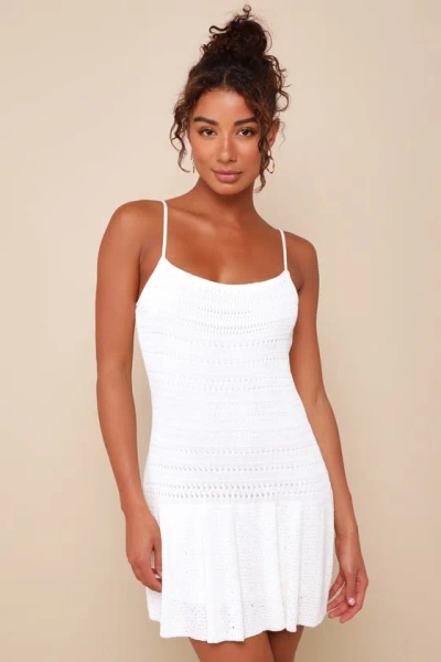 Lulus Palm Springs Sweetie White Sweater Knit Sleeveless Mini Dress