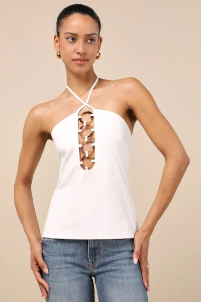 Lulus Palmira White O-ring Cutout Halter Top