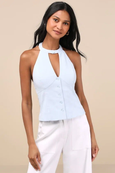 Lulus Pamula Light Blue Halter Button-front Top