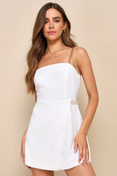 Lulus Party In The Penthouse White Chain Strap Skort Romper