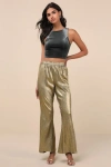 Lulus Party Personality Gold Textured Flare Pants In Gold