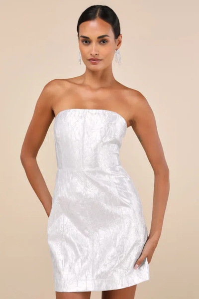 Lulus Party Poise Silver Textured Strapless Bodycon Mini Dress