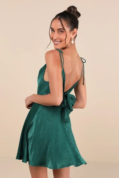 Lulus Party With Prosecco Emerald Green Satin Tie-back Mini Dress