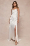 LULUS PASSIONATE ALLURE IVORY SATIN BACKLESS COWL NECK MAXI DRESS