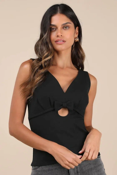Lulus Patrizia Black Cutout Bow V-neck Sleeveless Top