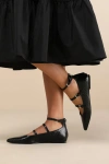 Lulus Paysen Black Snake-embossed Ankle Strap Ballet Flats In Black