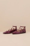 Lulus Paysen Burgundy Crocodile-embossed Ankle Strap Ballet Flats In Burgundy