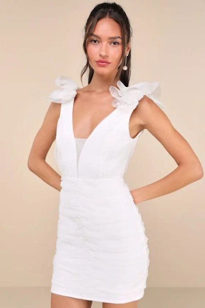 Lulus Peak Poise White Tulle Ruffled Bodycon Mini Dress