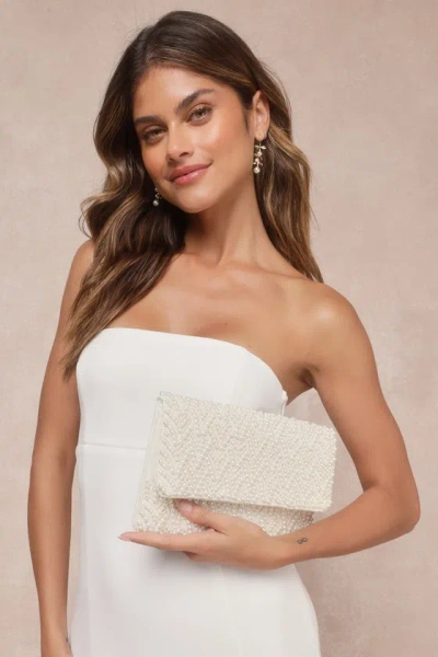 Lulus Pearl-fect Day Ivory Beaded Clutch In White
