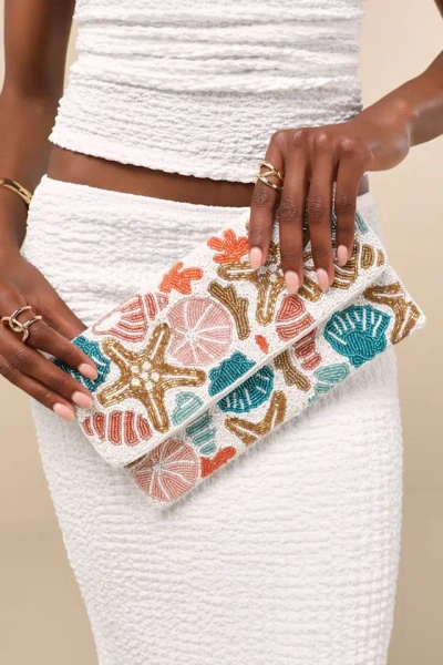 Lulus Pelagia White Multi Seashell Beaded Clutch