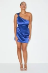 Lulus Penleigh Royal Blue Satin One-shoulder Mini Dress In Blue
