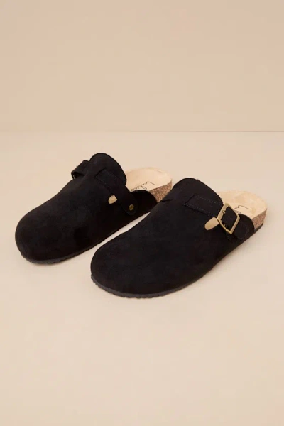 Lulus Pereta Black Suede Slip-on Clogs