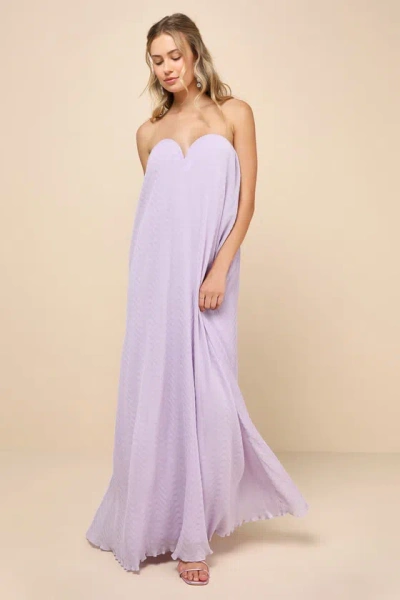 Lulus Perfect Always Lavender Textured Strapless Swing Maxi Dress In Purple