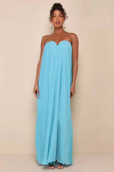 Lulus Perfect Always Turquoise Textured Strapless Swing Maxi Dress