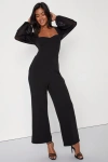 Lulus Perfect Charisma Black Mesh Long Sleeve Wide-leg Jumpsuit In Black