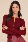Lulus Perfect Classic Burgundy Cable Knit Cardigan Sweater In Burgundy