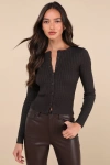 Lulus Perfect Classic Charcoal Cable Knit Cardigan Sweater In Grey