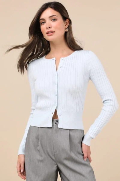 Lulus Perfect Classic Light Blue Ribbed Knit Cardigan Sweater