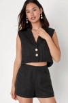 Lulus Perfect Company Black Tweed High Waisted Shorts In Black