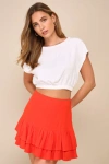 Lulus Perfect Concept Bright Red Tiered Mini Skirt In Red
