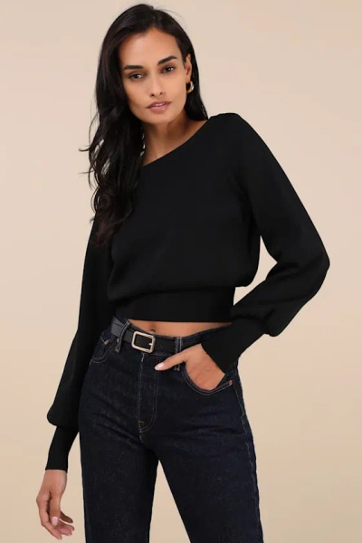 Lulus Perfect Coziness Black Long Sleeve Cropped Sweater Top
