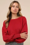 Lulus Perfect Coziness Red Long Sleeve Cropped Sweater Top In Red