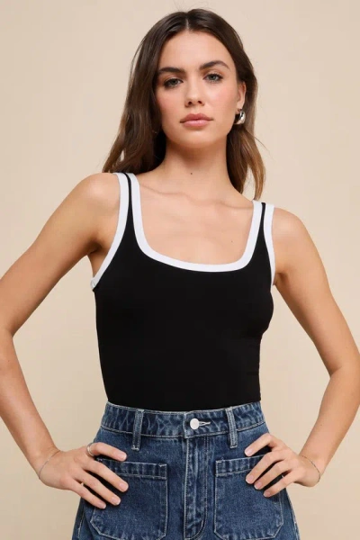 Lulus Perfect Cuteness Black And White Color Block Sleeveless Bodysuit
