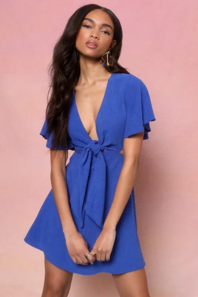 Lulus Perfect Day For Love Royal Blue Cutout Tie-front Mini Dress