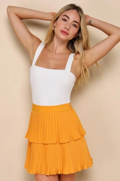 Lulus Perfect Delight Light Orange Pleated Tiered Mini Skirt