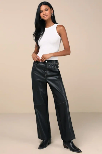 Lulus Perfect Edge Black Distressed Vegan Leather High Rise Pants