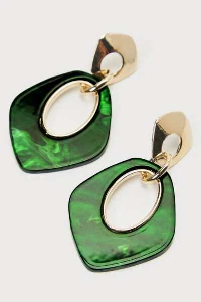 Lulus Perfect Effect Gold And Green Geometric Statement Earrings