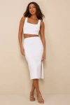 LULUS PERFECT FATE IVORY TEXTURED TWO-PIECE MIDI DRESS