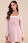 Lulus Perfect Outcome Mauve Pink Long Sleeve Sweater Mini Dress In Mauve Pink