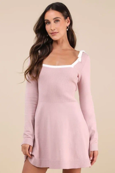 Lulus Perfect Outcome Mauve Pink Long Sleeve Sweater Mini Dress