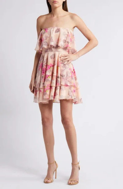 Lulus Perfect Paradise Floral Strapless Dress In Rusty Rose Floral