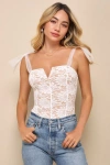 Lulus Perfect Persona Ivory And Beige Lace Tie-strap Bodysuit In Ivory