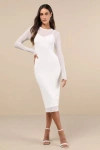 Lulus Perfect Plans Ivory Sheer Mesh Long Sleeve Bodycon Midi Dress In Ivory