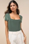 Lulus Perfect Possibility Olive Green Short Sleeve Bodysuit In Olive Green